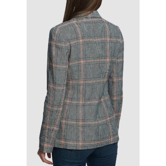 1.STATE Size 10 Double Breasted Blazer Jacket Black White Rust Orange Plaid - Picture 2 of 14